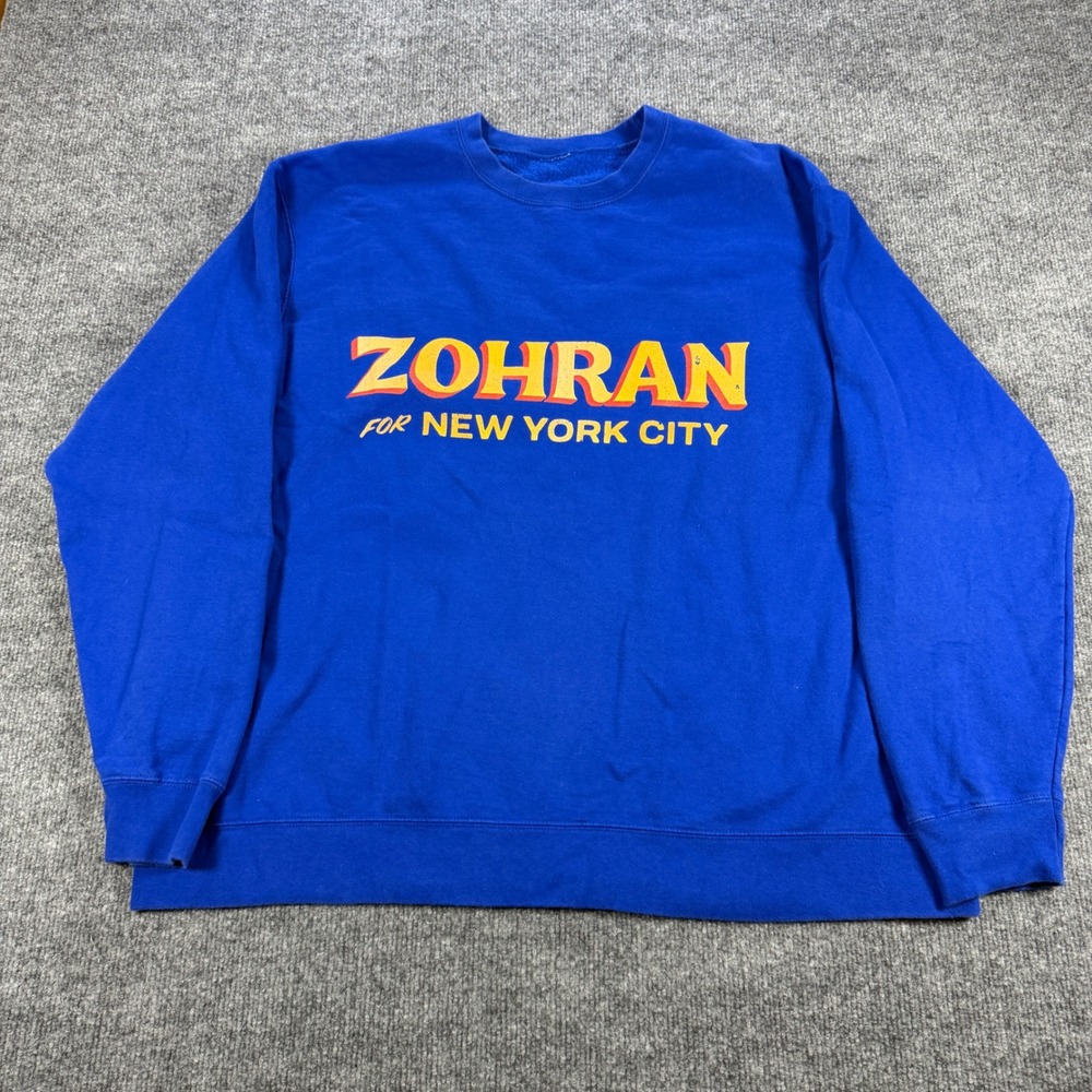 Zohran For New York City Graphic Sweatshirt Blue Size XL Streetwear Indie